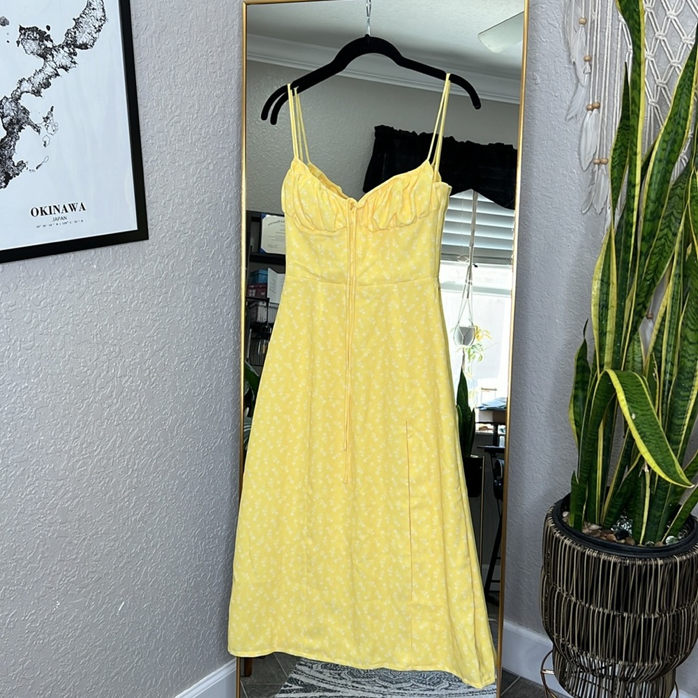 HOUSE OF CB 'Carina' Yellow Floral Bustier Midi Dress NWOT - Picture 12 of 14